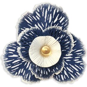 10" Metal Flower Wall Art Decor, Rustic Modern Floral Sculpture, Distressed Iron Wall Hanging Home Decoration Accent Artworks for Indoor Kitchen Bedroom Living Office Outdoor Garden Patio (36D-Blue)