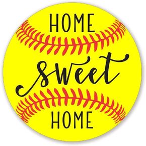 Round Tin Sign Home Sweet Home Yellow Softball Wreath Metal Tin Sign Kitchen Pub Funny Novelty Coffee Bar 12x12 Inch Yard Garden Farm Man Cave