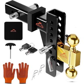 حامل كروي لوصلة المقطورة قابل للتعديل من RoofPax (كرة 2 × 2 5/16 بوصة) 8 بوصات قطرة/ارتفاع، حامل كروي من الألومنيوم قابل للتعديل وقطر 2 بوصة، وصلة جر للشاحنة الثقيلة (ذهبي)