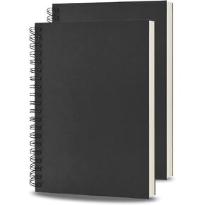 BoAn Spiral Notebooks Journal 8.5" x 11", 2 Pack A4 Large Note Book for Women & Men, The Notebook for Work Note Taking Journals Sketch Book 76 Pages / 38 Sheets sketchbook Soft Cover Black Paper