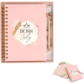 Boss Lady Notebooks for Women I Cute Spiral Journal Notebook with Diamond Pen in a Gift Box - Rose Gold I Hard Cover, Thick and Lined Paper - Great Home or Office I Writing Journal