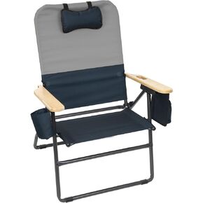 Camp & Go Selkirk Outdoor Oversized Heavy Duty Comfort Folding Wooden Armrests Camping Chair, 28.9" W x 31.3" D x 40.7" H, Black and Charcoal