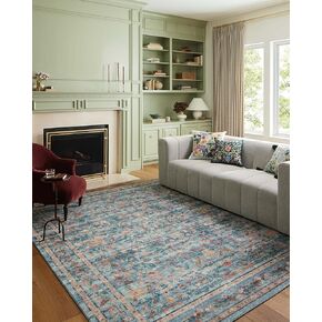 Rifle Paper Co. x Loloi Courtyard Collection COU-03 Blue / Multi 2'-6" x 7'-6" Runner Rug feat. CloudPile