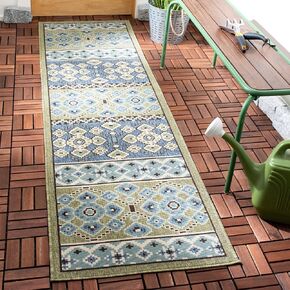 SAFAVIEH Veranda Collection Accent Rug - 4' x 5'7", Green & Blue, Boho Design, Non-Shedding & Easy Care, Indoor/Outdoor & Washable-Ideal for Patio, Backyard, Mudroom (VER093-0642)