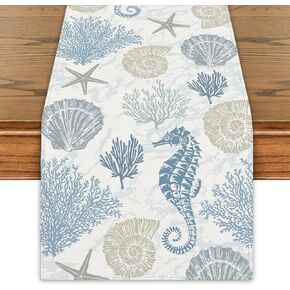 Summer Decorations Sea Shell Starfish Summer Table Runner Coastal Beach Nautical Decorations Nautical Table Runner Table Cover Ocean Decor Holiday Decorations for Home Party