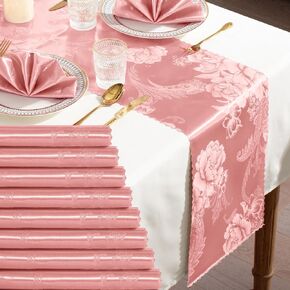 KKJIAF 2 Pack Gold Satin Table Runners 12 x 108 Inch, Rectangular Silk Jacquard Dining Table Runner for Wedding, Banquet, Birthday Party Decoration