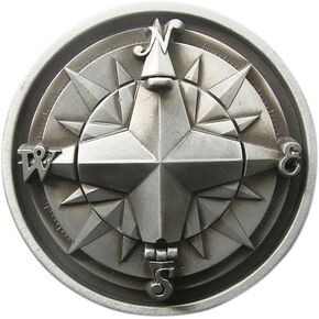JEAN'S FRIEND Anqitue Silver Vintage Style Compass Star Belt Buckle also Stock in US
