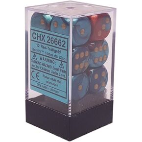 Chessex Gemini Signature Series Dice 16mm d6 Set (12) Red Teal w/ Gold (CHX26662)