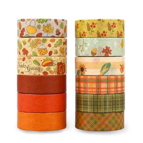 12 Rolls Fall Washi Tape Set for Bullet Journaling, DIY Crafts, Scrapbooking, Gift Wrapping Colorful Autumn Decoration Tape Grid Pumpkin Maple Leaves Washi Tape