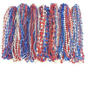 102 Pcs 4th of July Beads Necklaces Independence Day Red Blue Silver Bead Necklaces Party Favors Fourth of July Patriotic Parade Beads Party Celebration Favors Decorations