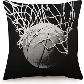 Basketball Enthusiasts Theme Pillow Cases Boys Girls Room Present Throw Pillow Cover ，18 X 18 Inch Black Linen Cushion Cover, for Bedroom Bed Outdoor Car Couch Sofa