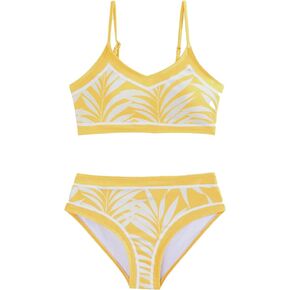 SHENHE Girl's Swimsuits Tropical Print V Neck Bikini Spaghetti Strap 2 Piece Swimsuits