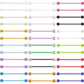 Dyknasz 36PCS Plastic Industrial Piercing Jewelry 14G Industrial Bar Piercing Acrylic Glow in the Dark Industrial Earrings for Women Men Piercing Bar 38mm