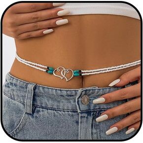 Waist Beads for Women - Belly Chain Body Chain Waist Chain Heart Body Chain Beach Jewelry Beach Accessories Body Chain Jewelry for Women Gifts for Women Girls Heart Waist Bead