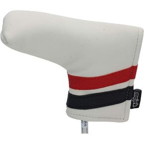 Majek Golf Retro Putter Blade Style (White with Black and Red Stripes) Headcover. Limited Edition Vintage Leather Style