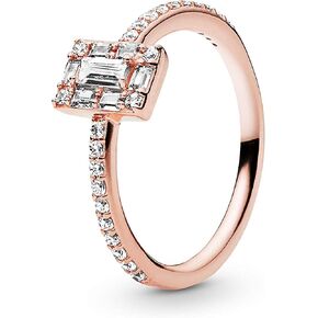 Pandora Sparkling Square Halo Ring - Timeless and Elegant Ring - Promise Ring for Women - Layering or Stackable Ring - 14k Rose Gold-Plated Rose with Cubic Zirconia - Size 5, With Gift Box