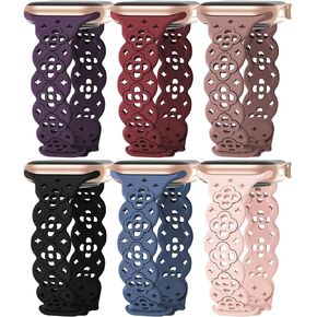6 Pack Lace Silicone Bands for Apple Watch Band 38mm 40mm 41mm 44mm 42mm 45mm Women,Breathable Replacement Wristbands iWatch Series 9/8/7/SE/6/5/4/3/2