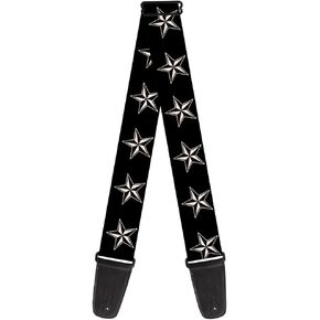 Buckle-Down Guitar Strap Nautical Star Black White 2 Inches Wide