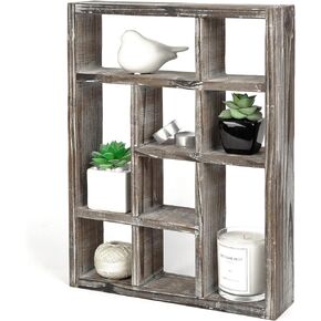 J JACKCUBE DESIGN Rustic Multi-Slot Shelf Cube Display 9 Compartment Shadow Box Wall mountable Shelf for Collection Square Freestanding Case Farmhouse Décor - MK570A (Rustic Wood)