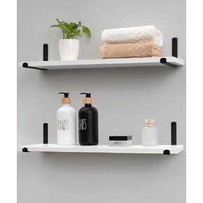 أرفف حائط بيضاء من Afuly، أرفف عائمة للحمام، أرفف لديكور تخزين الحائط، أرفف مثبتة على الحائط لغرفة نوم الحمام وغرفة المعيشة، أرفف كتب عائمة للجدار الأسود، مجموعة من 2 in Kuwait