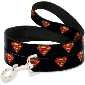 Dog Leash Superman Shield Black 6 Feet Long 1.5 Inch Wide