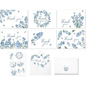 AnyDesign 36 Pack Blue Floral Thank You Cards Bulk Forget-Me-Not Myosotis Sylvatica Flower Greeting Cards with Envelope Sticker Thank You Note Cards for Wedding Birthday Baby Shower Bridal Party