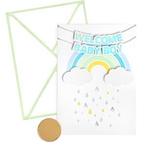 GIFTING GIGGLES Card for Baby Boy | New Baby Congratulations 3D Pop Up Card - For New Parents or Grandparents | Gender Reveal, Nephew, Son | Comes w/matching Envelope and seal