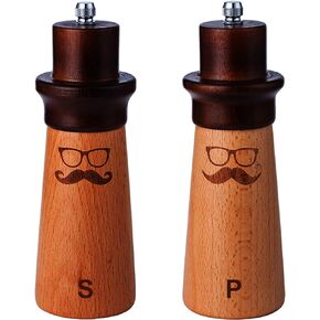 Premium Wooden Salt and Pepper Grinder set，Refillable Salt & Pepper Mills, Manual Salt Grinder,Beech Wood Salt and Pepper Shakers with Adjustable Ceramic Core -6.7 Inches-2 Pack