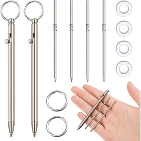 PerKoop 2 Sets Mini Titanium Pen Titanium EDC Pen Bolt Action Pen Portable Useful Cool Gadget with Replacement Refill Keychains Gift Bags Rubber Gasket for Men Women Kids Office Writing