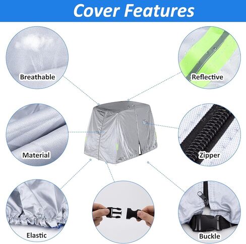Golf Cart Cover 2/4 Passenger, Universal Fits for Most Brand, Outdoor Waterproof UV Resistant Golf Cart Covers for EZGO, Club Car, Yamaha, Sunproof Dustproof in Kuwait