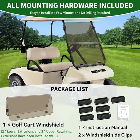 زجاج أمامي قابل للطي لعربة الجولف 3/16 بوصة (5 مم) سميك يناسب فقط 2000.5-Up Club Car DS Gas & Elec، مناسب لاستبدال درع أكريليك أمامي قابل للطي بدعامات 1 × 1 بوصة، بما في ذلك أدوات التثبيت - ملون in Kuwait