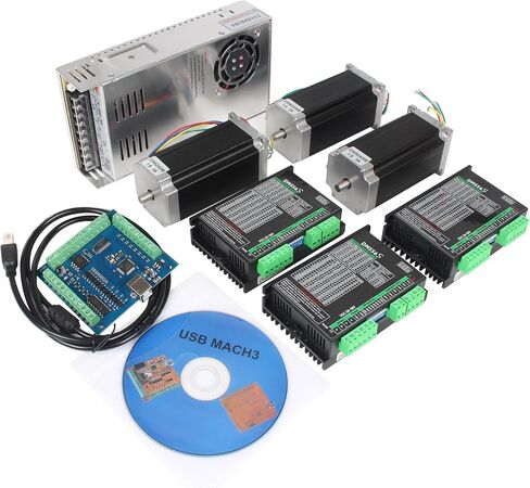 RATTMMOTOR 3 Axis USB CNC Controller Kit,Nema23 Stepper Motor 425oz-in 3A 112mm,FMD2740C Driver 4A,USB Interface Card USBCNC Control Breakout Board,36V Power Supply CNC Router Machine Kit in Saudi Arabia