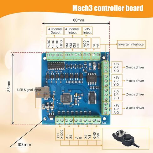 RATTMMOTOR 3 Axis USB CNC Controller Kit,Nema23 Stepper Motor 425oz-in 3A 112mm,FMD2740C Driver 4A,USB Interface Card USBCNC Control Breakout Board,36V Power Supply CNC Router Machine Kit in Saudi Arabia