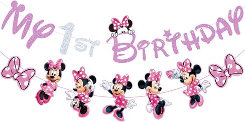Pink Mouse Birthday Banner, Mouse Birthday Decorations, Mouse My 1st Birthday Decorations For Kids Girls Birthday Baby Shower Party Supplies in Saudi Arabia