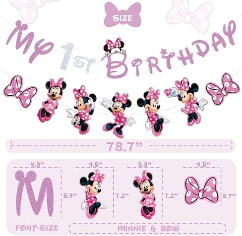 Pink Mouse Birthday Banner, Mouse Birthday Decorations, Mouse My 1st Birthday Decorations For Kids Girls Birthday Baby Shower Party Supplies in Saudi Arabia
