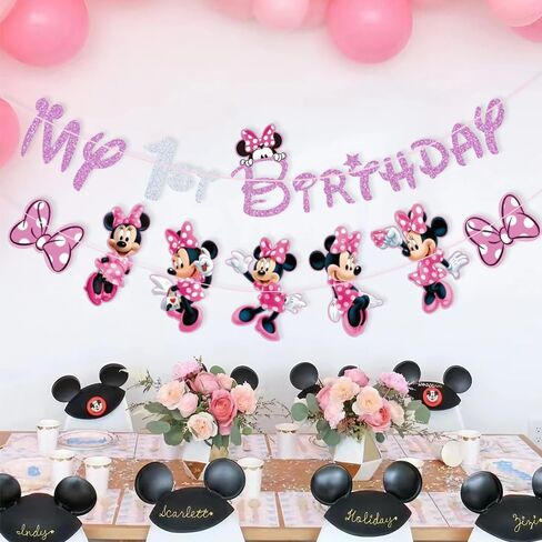 Pink Mouse Birthday Banner, Mouse Birthday Decorations, Mouse My 1st Birthday Decorations For Kids Girls Birthday Baby Shower Party Supplies in Saudi Arabia