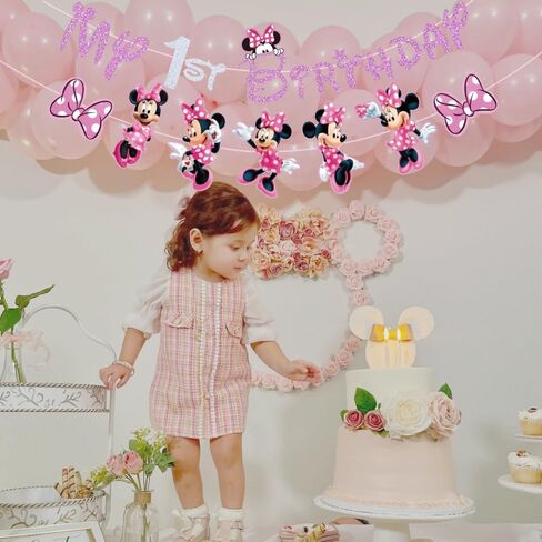 Pink Mouse Birthday Banner, Mouse Birthday Decorations, Mouse My 1st Birthday Decorations For Kids Girls Birthday Baby Shower Party Supplies in Saudi Arabia