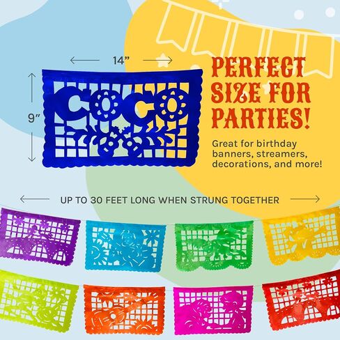 16 Ft Coco Movie Papel Picado Plastic Extra Large Mexican Banners with Iconic Coco Movie Scenes, Mexican Party Decorations, Mexican Theme Party Decorations with Disney Coco Papel Picado Party Banners in Saudi Arabia