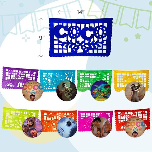 16 Ft Coco Movie Papel Picado Plastic Extra Large Mexican Banners with Iconic Coco Movie Scenes, Mexican Party Decorations, Mexican Theme Party Decorations with Disney Coco Papel Picado Party Banners in Saudi Arabia