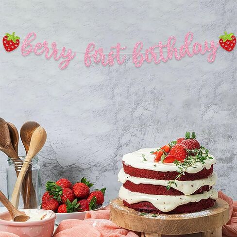 بيري أول عيد ميلاد راية، الفراولة زينة عيد الميلاد الأول بيري عيد ميلاد الأول ديكور بريق الوردي الفراولة عيد ميلاد راية للفتيات الفراولة الحلو واحد لوازم حفلة عيد ميلاد، استحمام الطفل in Kuwait