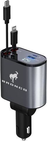SERENDIPITY for Bro-nco 4-in-1 Telescopic Car Charger, 66W Fast Car Phone Charger, with Dual Telescopic Cables, Dual USB Ports, Voltage Display Car Charger, Bro-nco Accessories in Saudi Arabia