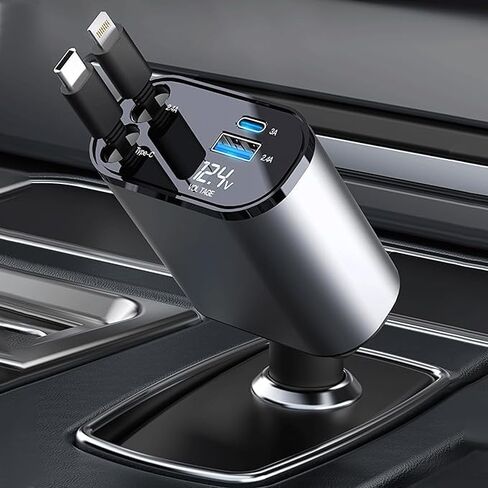 SERENDIPITY for Bro-nco 4-in-1 Telescopic Car Charger, 66W Fast Car Phone Charger, with Dual Telescopic Cables, Dual USB Ports, Voltage Display Car Charger, Bro-nco Accessories in Saudi Arabia