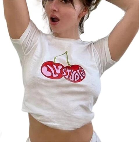 Baby Tees for Women Y2k Short Sleeve Crop Top Funny Graphic Summer T-Shirt in Saudi Arabia