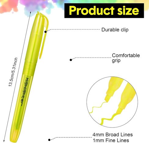 Thenshop 100 Pcs Yellow Highlighters Bulk Pocket Style Highlighters Gel Highlighter No Bleed Thin Highlighters for Adults Highlighting in the Home Office in Saudi Arabia