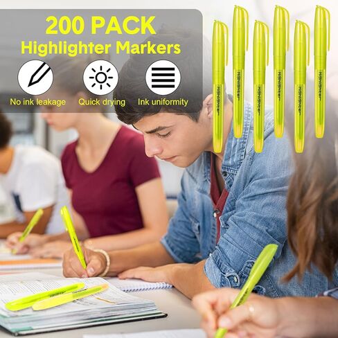 Thenshop 100 Pcs Yellow Highlighters Bulk Pocket Style Highlighters Gel Highlighter No Bleed Thin Highlighters for Adults Highlighting in the Home Office in Saudi Arabia