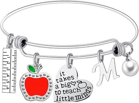 Teacher Appreciation Bangle Bracelet Teacher Appreciation Gifts Teacher Bracelet with Initial Thank You Gifts For Teachers Women Birthday Gift For Teacher in Saudi Arabia