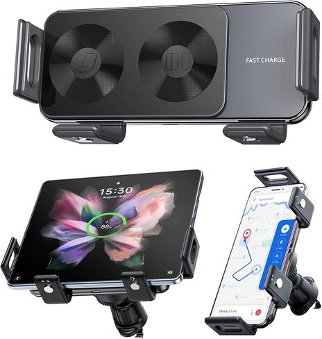 حامل شاحن سيارة لاسلكي MOSHOU Qi 15W لهاتف Samsung Galaxy Z Fold 5، لشبكة التهوية ولوحة القيادة المتوافقة مع Samsung Galaxy Z Fold 5/4/3/2 /S24/S23 Ultra iPhone15/14/13/12/11/X/8 in Kuwait