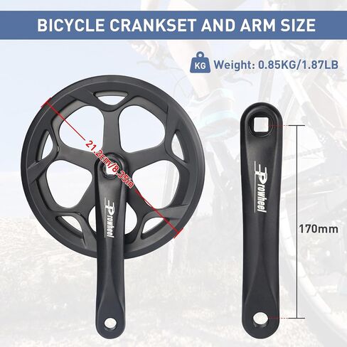 Prowheel E Bike/ Bike Crankset 1 Piece/Single 48T/52T Steel Chainring with Double Chain Cover 170mm Aluminium Alloy Arm for Single Speed and 6/7/8 Speeds Electric Bike,Bicycles, Folding Bicycle in Kuwait