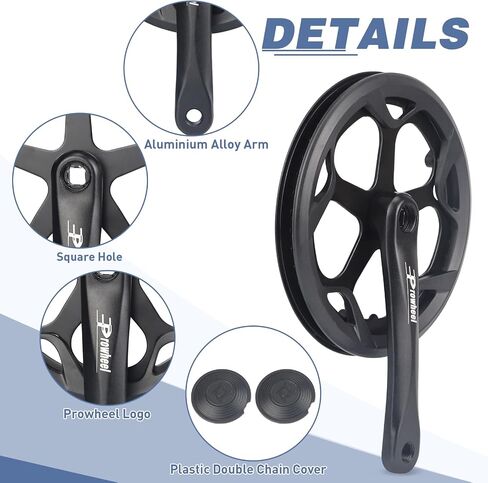 Prowheel E Bike/ Bike Crankset 1 Piece/Single 48T/52T Steel Chainring with Double Chain Cover 170mm Aluminium Alloy Arm for Single Speed and 6/7/8 Speeds Electric Bike,Bicycles, Folding Bicycle in Kuwait