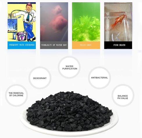 فلتر حوض السمك، حوض السمك الكربوني المنشط للبرك، خزان الأسماك، خزان المخزون للخيول، 0.7 رطل/0.32 كجم، مكعب منقي مياه حوض السمك البيئي. 4 × 8 شبكة من قشرة جوز الهند الفحم المنشط الحبيبي in Kuwait